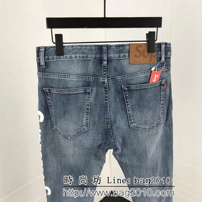SUPREME 19ss春款 專櫃新款 側邊suPrem印花 淺藍色 男款牛仔褲 ydi2404